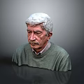 Elderly Man With White Hair Wearing Green Sweater Against Gray Background With Reflection