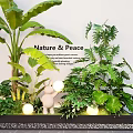 Lush Green Plants Decorative Display With Nature Peace Theme Rabbit Ornament And Globe Lights