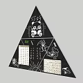 Black Triangle Pendant With Panda Design Hello Text Calendar Japanese Characters Lotus And Sun Patterns