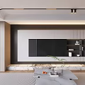Modern TV Wall Design With Floating Unit Open Shelves And Ambient Lighting