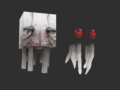 Cube Character With Closed Eyes Facial Design Red Orbs And White Wing Like Structures 3d model
