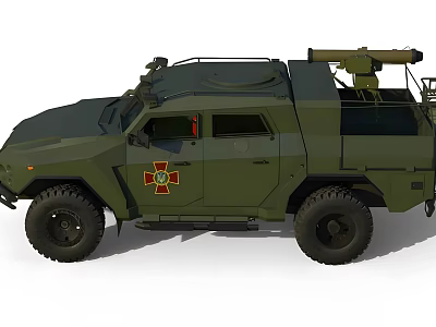 Green Functional Military Ambulance Vehicle With Red Cross Insignia And Roof Mounted Equipment 3d model