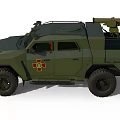Green Functional Military Ambulance Vehicle With Red Cross Insignia And Roof Mounted Equipment