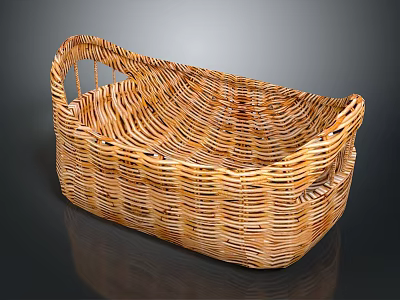 Handwoven Wicker Storage Basket For Household Use With Sturdy Handles And Decorative Design 3d model