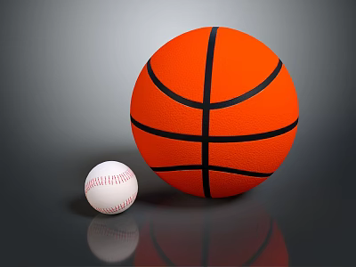 Premium Sports Equipment Including Orange Basketball With Black Lines And White Baseball 3d model