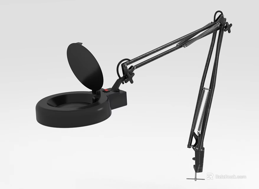 Black Adjustable Arm Table Lamp With Magnifying Glass For Home Furniture 3d model 
