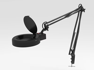 Black Adjustable Arm Table Lamp With Magnifying Glass For Home Furniture 3d model