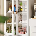 Modern White Sideboard With Glass Door Storage Drawers And Kitchen Appliances