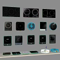 Diverse Electronic Control Devices Wall Mounted With Different Shapes And Shelf