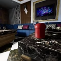 Luxury KTV Interior Design With Blue Sofa Marble Table And TV Screen 3d model