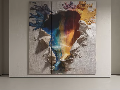 Colorful Abstract Art Piece With Torn Canvas And 3D Textured Design 3d model