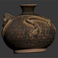 Ancient Handcrafted Clay Pot With Serpentine Carvings And Textured Brown Surface