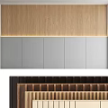 Building Components With Wooden Slats Gray Panels And Ambient Lighting