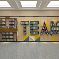 Creative Background Wall Design With Letter Shaped Bookshelves And Colorful Geometric Patterns 3d model