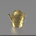 Golden Metallic Kettle A Practical Daily Household Item With Shiny Textured Surface And Handle