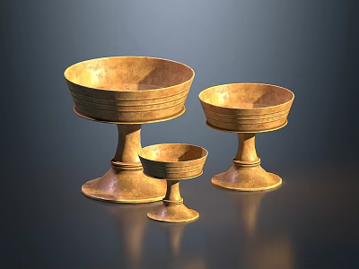 Golden Tea Set With Classic Design Featuring Cups And Stands 3d model