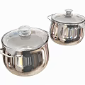 Two Stainless Steel Kitchen Cookware Pots With Transparent Lids And Handles