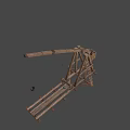 Ancient Wooden Catapult Weapon With Long Arm Bucket And Support Structure 3d model