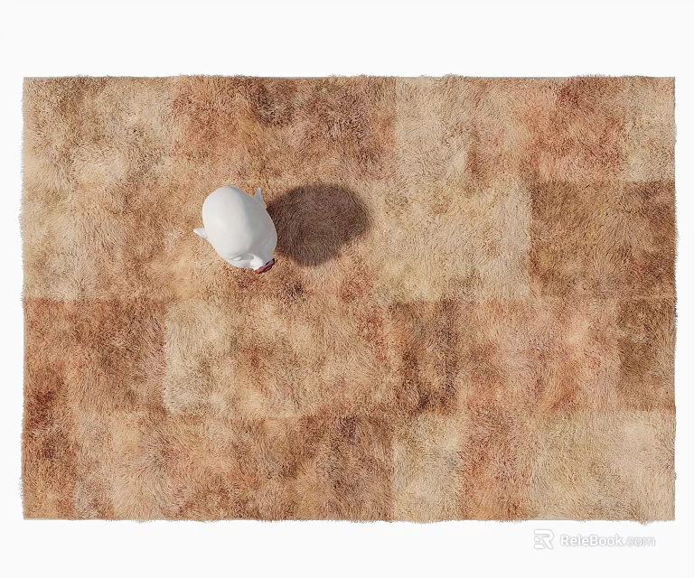 Square Carpet With Brown And Beige Checkered Pattern And Small White Decor 3d model 