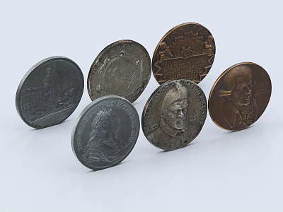 Vintage Silver Copper Metal Jewelry with Engraved Portraits and Artistic Patterns 3d model