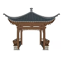 Traditional Chinese Pavilion With Curved Eaves Gray Tile Roof Wooden Carvings And Stone Base Benches