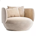 Modern Beige Velvet Single Sofa with Rounded Curved Armrests and Two Cushions