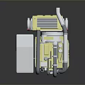 Industrial Mechanical Device With Yellow Casing Silver Metal Parts And Pipes Structure
