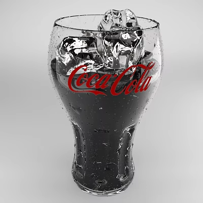 Refreshing Coca-Cola Beverage in Glass with Ice Cubes and Water Droplets 3d model