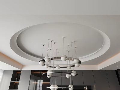 Modern Ceiling Design With Circular Shape And Chandelier 3d model