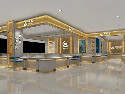 Modern Jewelry Store Interior Design With Display Counters Bright Lighting And Brand Logos 3d model