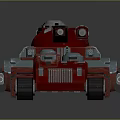 Red Military Tank Vehicle with Metallic Turret Tracks and Cannon Design