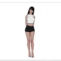 Stylish Woman In White Lace Top And Black Shorts Standing