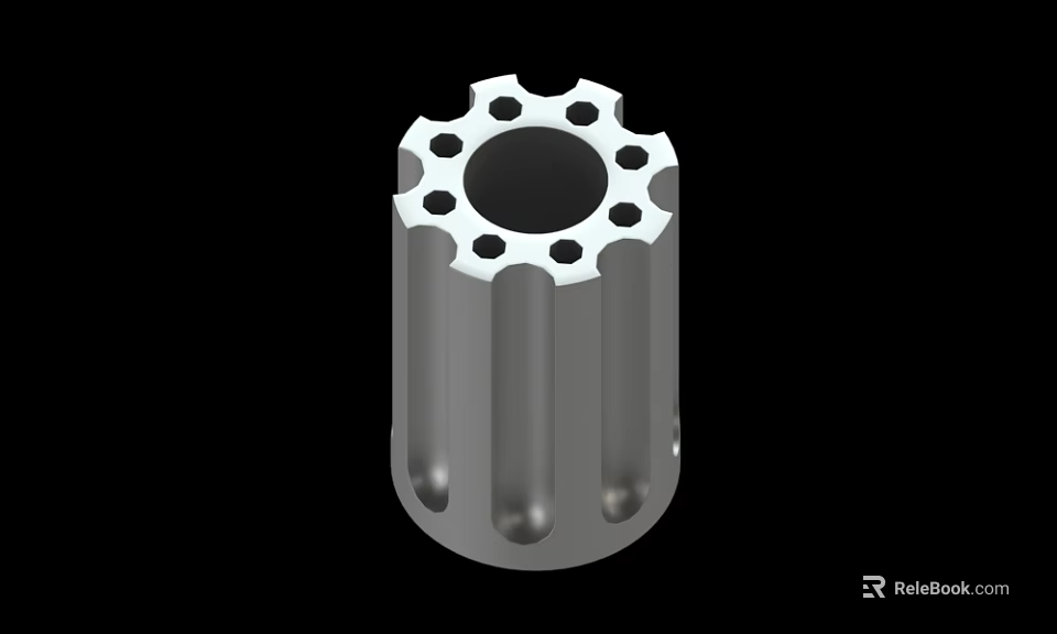 Silver Gray Metal Cylindrical Industrial Component With Top And Side Holes 3d model 