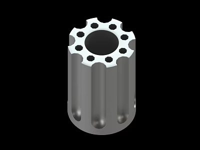 Silver Gray Metal Cylindrical Industrial Component With Top And Side Holes 3d model