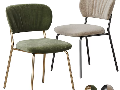 Green Velvet And Beige Fabric Dining Chairs With Gold And Black Legs Modern Design 3d model