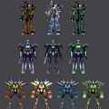 Smart Robotic Machines With Various Colorful Armor And Mechanical Designs 3d model