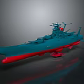 Detailed Teal And Red Model Battleship With Upper Superstructure And Deck Details