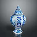 Blue And White Carved Sculpture Vase With Intricate Patterns And Lid
