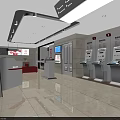ICBC Bank Interior With Digital Screens Showing Information Service Counter ATM Machine And Seating
