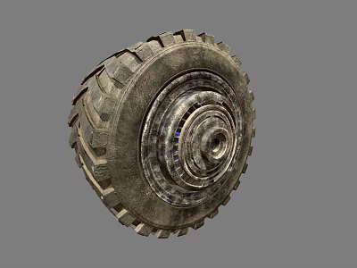 Isolated Old Worn Vehicle Tire With Deep Treads And Metal Rim Structure Details 3d model