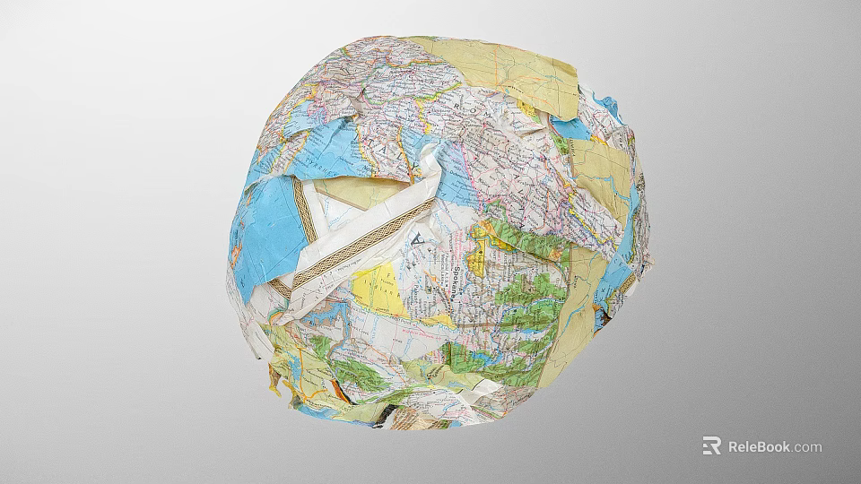 Decorative Ornament Set Made Of Collaged Map Fragments In Sphere Shape 3d model 
