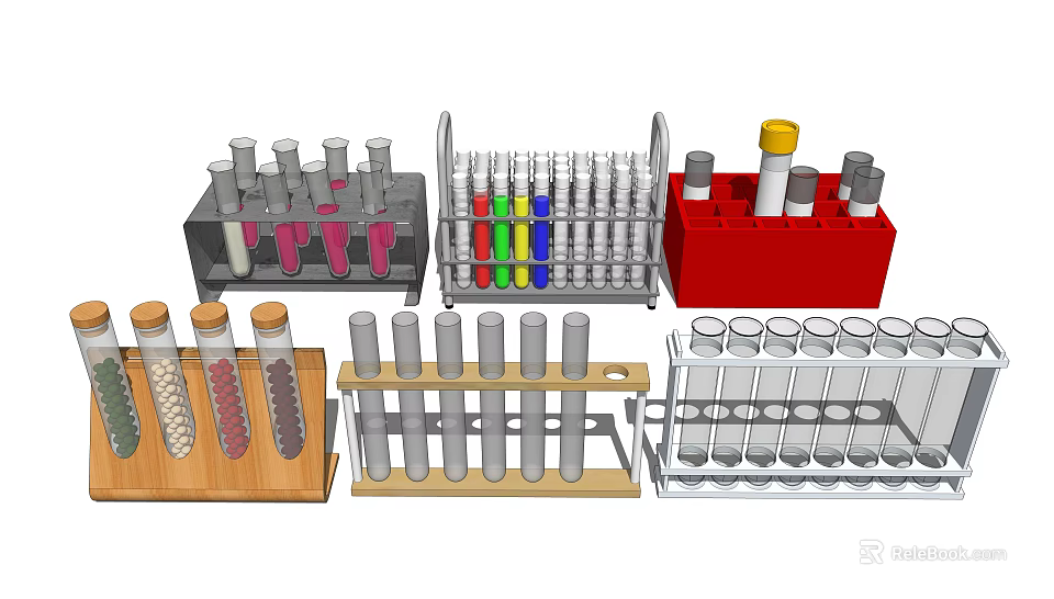Industrial Equipment Showcasing Test Tube Racks With Colored And Clear Tubes 3d model 
