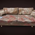 Vintage Style Two Seater Sofa With Red Blue Pattern Fabric And Gold Legs 3d model