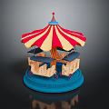 Children Playing With Colorful Carousel Toy Red Yellow Striped Canopy Blue Base