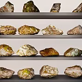Various Colored Stones Displayed On Multiple Shelves In Arranged Rows