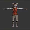 3D Mouse Like Character Model In Red Vest Brown Pants Standing With Arms Outstretched