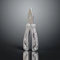 Silver Multifunctional Metal Multitool Pliers With Modern Design And Reflection On Dark Background 3d model