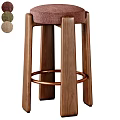 Contemporary Solid Wood Bar Stool With Soft Fabric Upholstered Seat And Round Copper Footrest