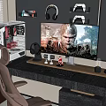 Gaming Desk And Chair Set With Computer Case Monitor Headphones And Game Controllers