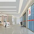 Modern Spacious Service Hall Interior With Large Digital Screen Service Counter And Waiting Seats